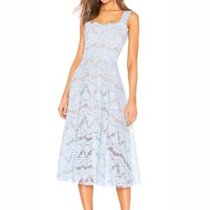 Bronx and Banco Light Blue Lace Midi Dress